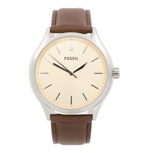 FOSSIL Brown Men's Stainless Steel Fenmore Leather Strap Watch